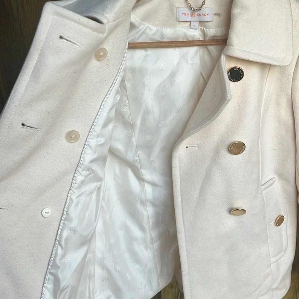 Tory Burch Bernadine Wool Blend Peacoat Button Jacket 48131588 SHELL/IVORY‎ 0
